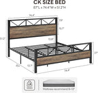 LIKIMIO High Industrial Style Headboard Bed Frame