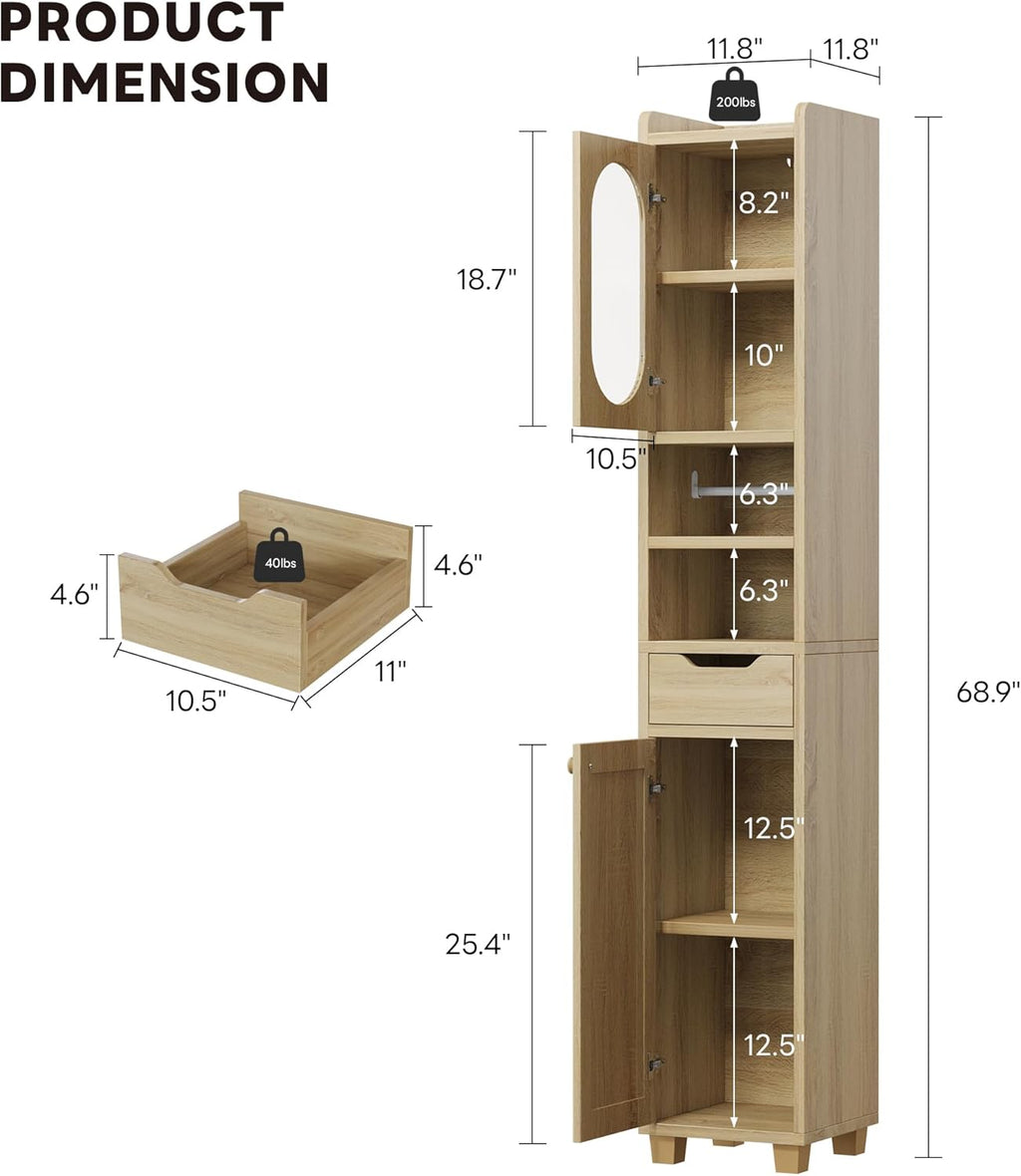 LIKIMIO Slim Freestanding Wooden Wicker Door Storage Cabinte (69 inches)