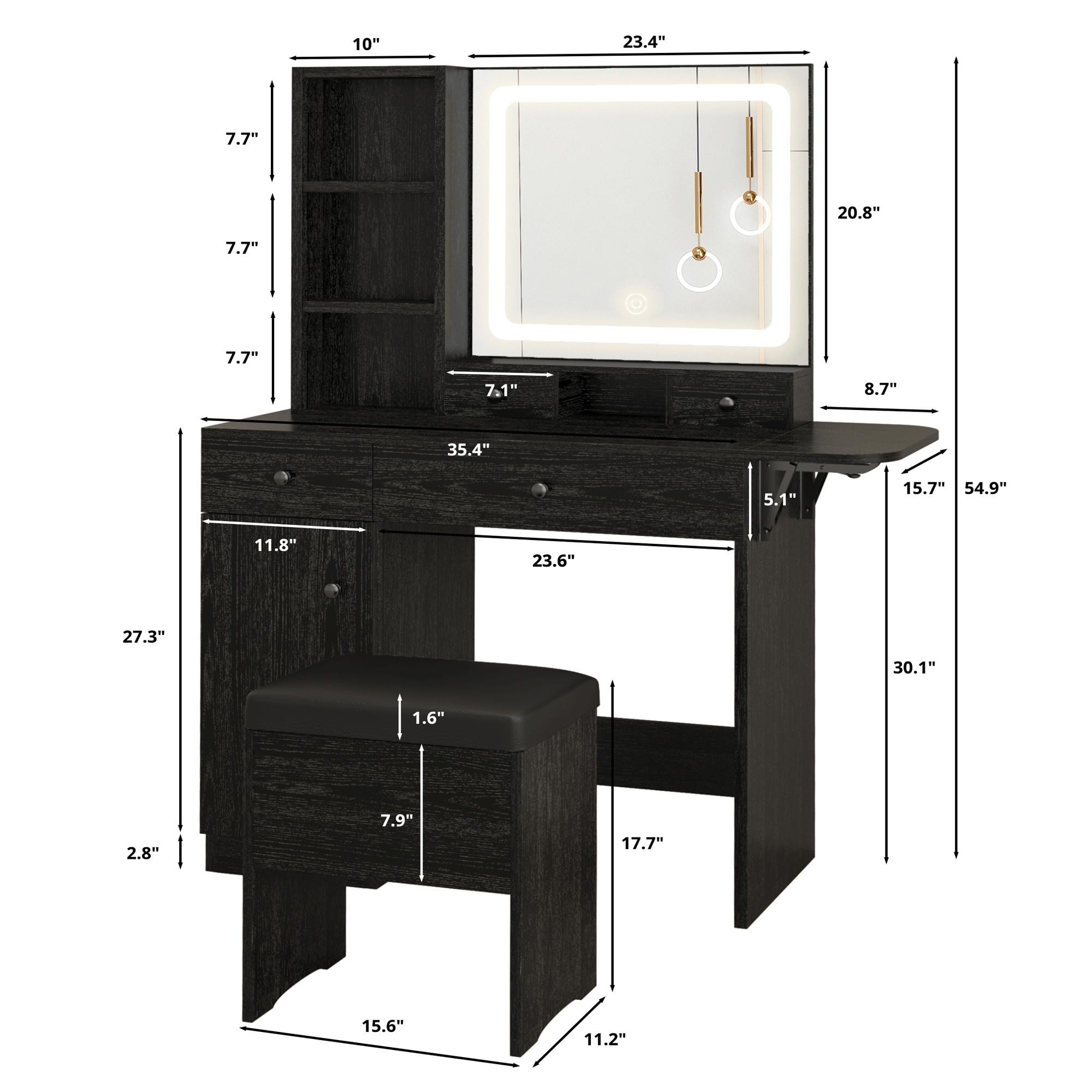 LIKIMIO 54.9” Lighted Make Up Vanity Set