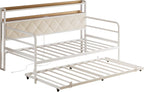 LIKIMIO Twin Daybed with Trundle,  LED Lights & Charging Station, White