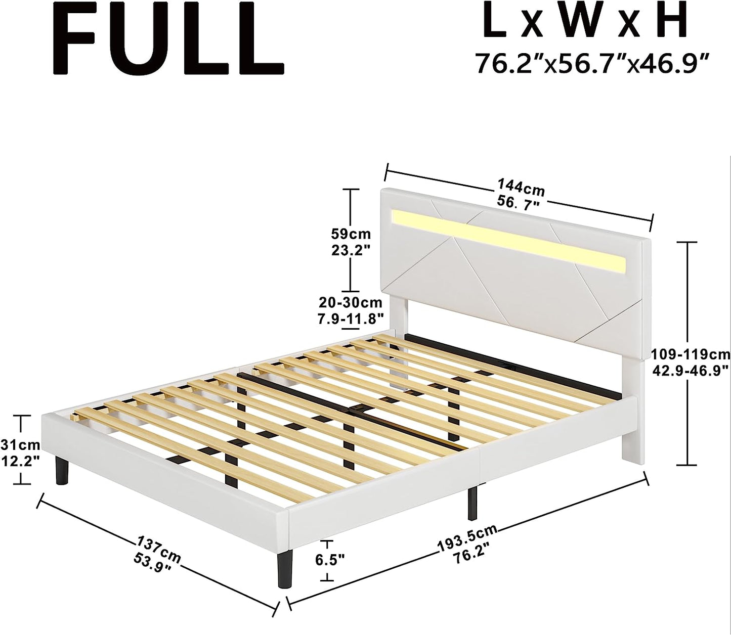 LED Modern Full Bed Frame