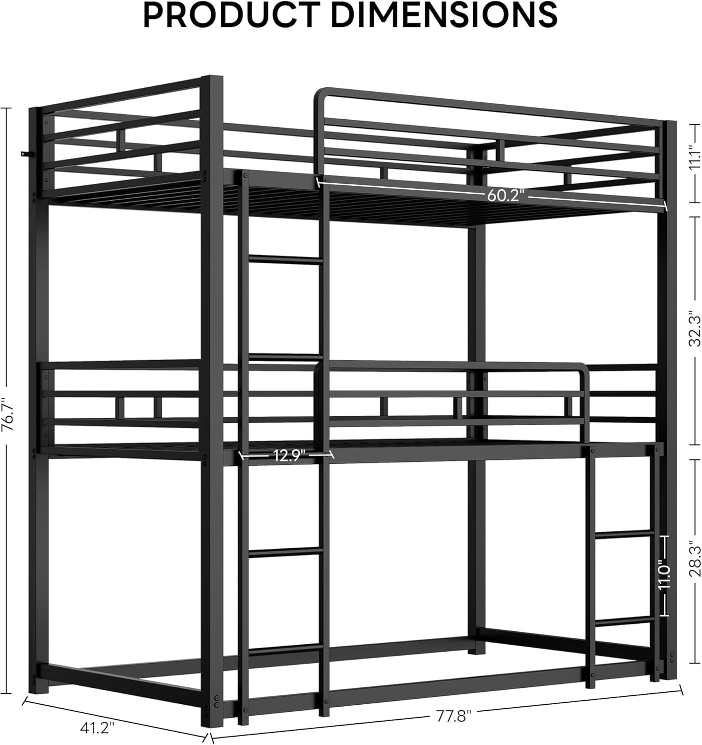 LIKIMIO Metal Dormitory Bed Frame（3-Tier）