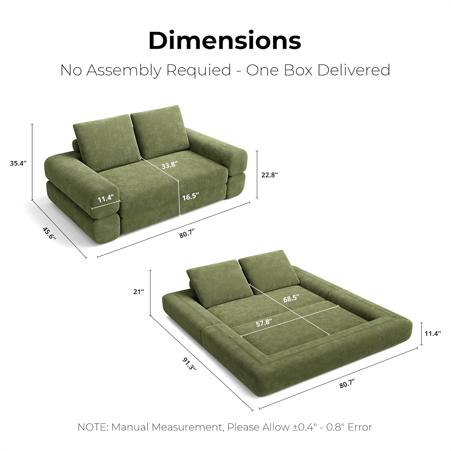 LIKIMIO 3-in-1 Convertible Sofa Bed & Foldable Mattress