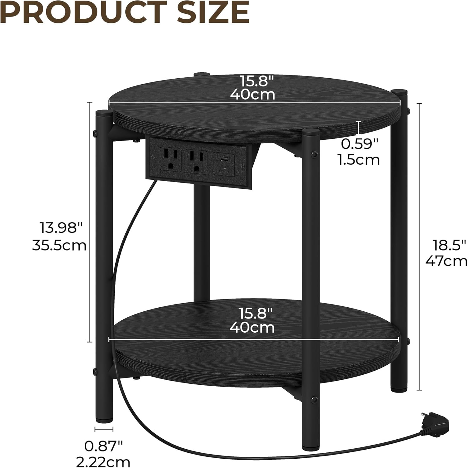 LIKIMIO 2-Tier Round End Table （15.8“）