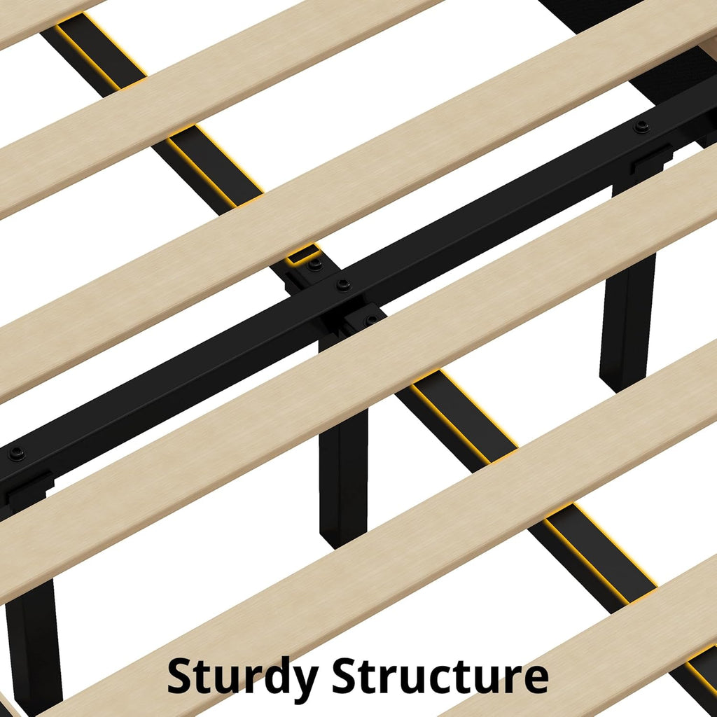 LIKIMIO LED & Velvet Upholstered Platform Bed Frame