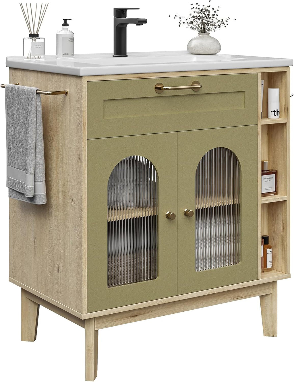 LIKIMIO 30 inch Bathroom Vanity with Sink, Bathroom Vanities Cabinet with Ceramic Sink