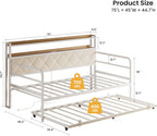 LIKIMIO Twin Daybed with Trundle,  LED Lights & Charging Station, White