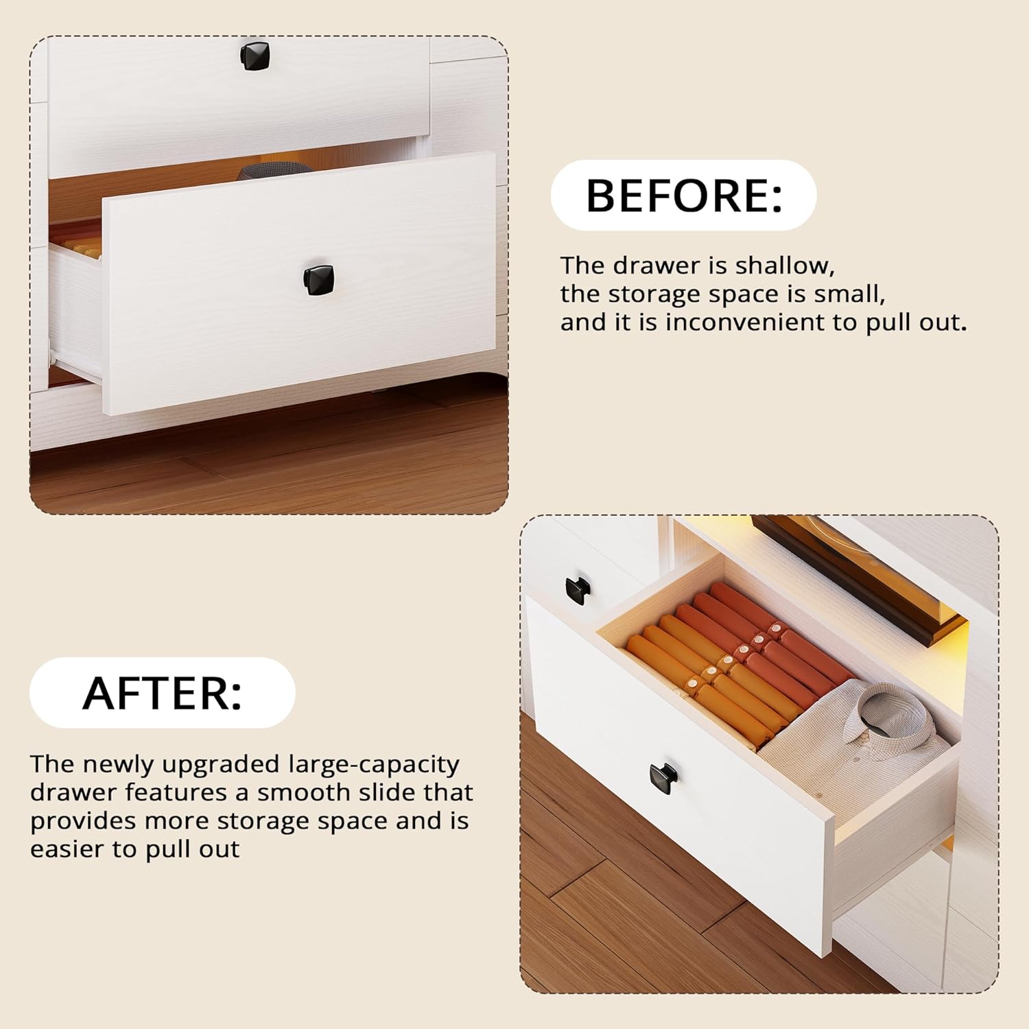 LIKIMIO Fabric Side Pocket & Wooden 10-Drawers Dresser