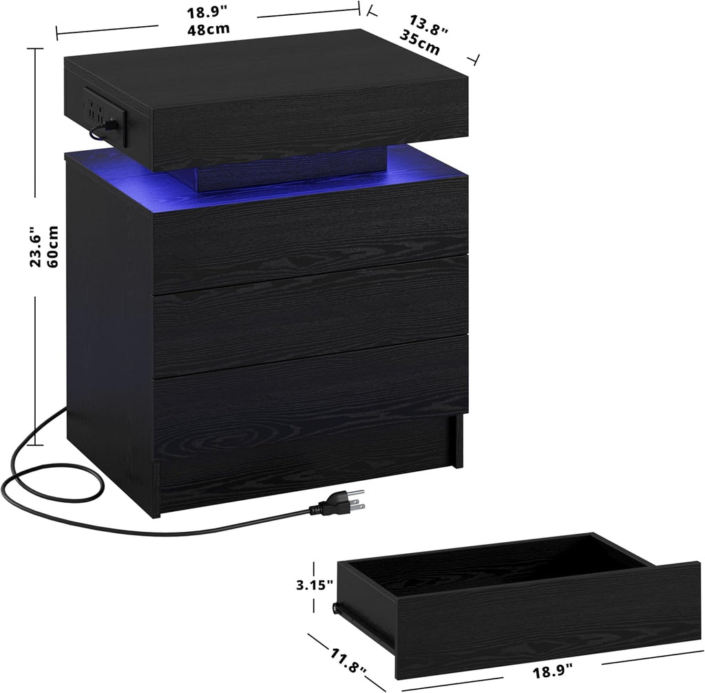 LIKIMIO LED Wood Grain Nightstand
