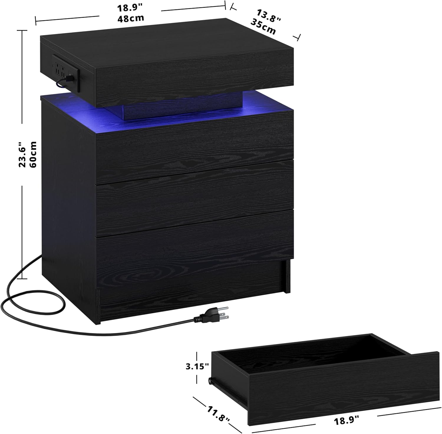 LIKIMIO LED Wood Grain Nightstand