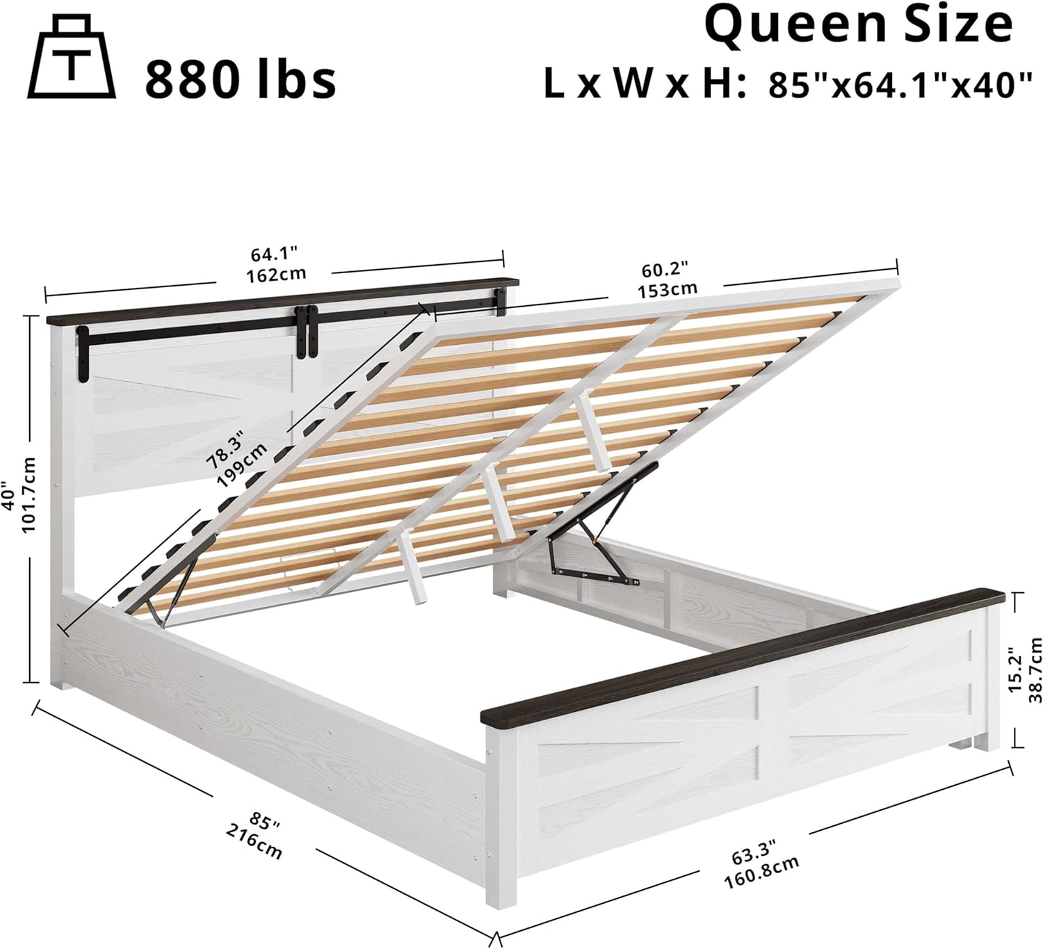 LIKIMIO Liftable Storage Solid Wood Bed Frame