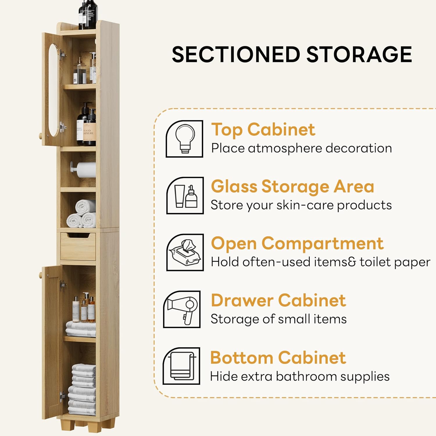 LIKIMIO Ultra-Thin Freestanding Wooden and Rattan Door Storage Cabinet (69“)