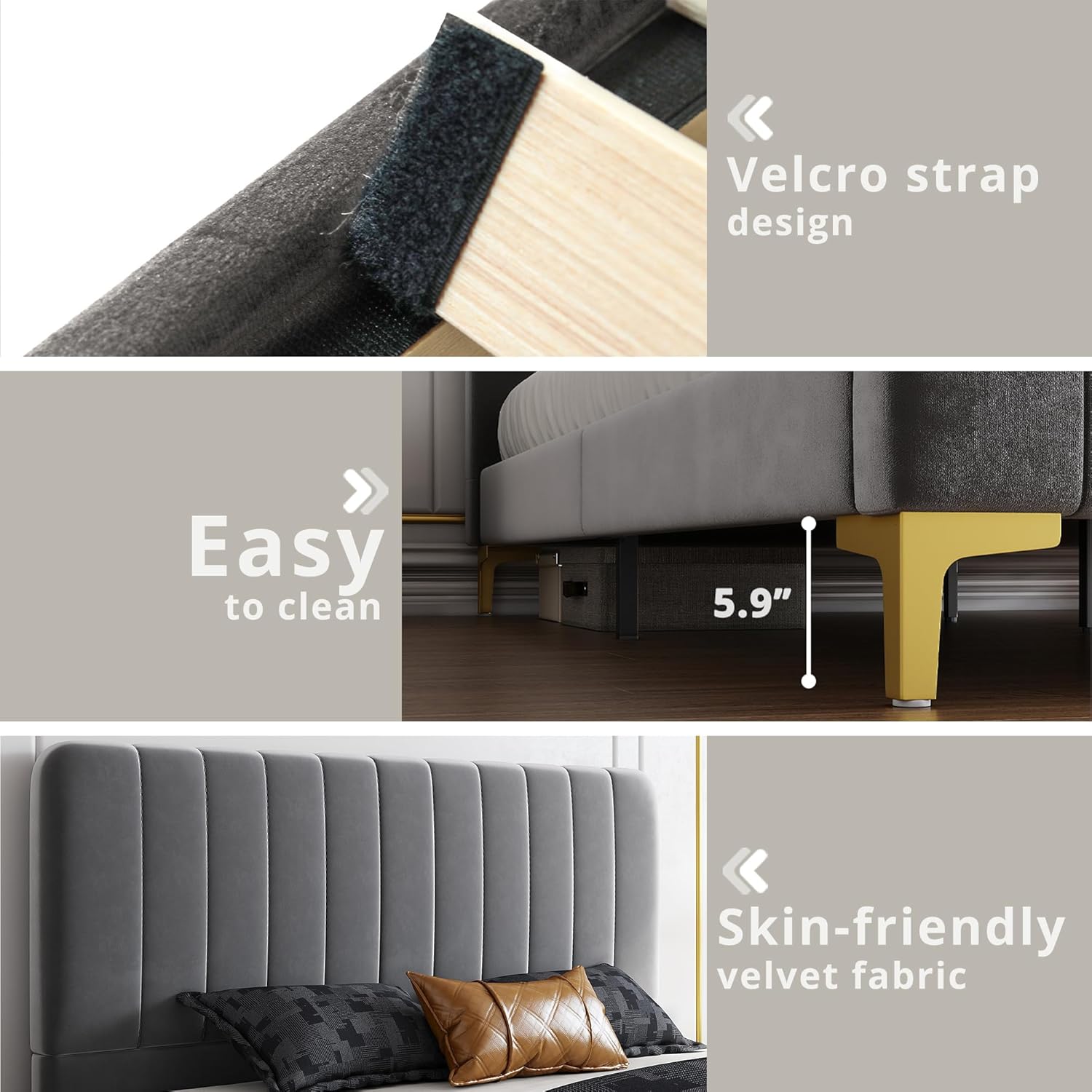 LIKIMIO Rounded Velvet-Upholstered Bed Frame