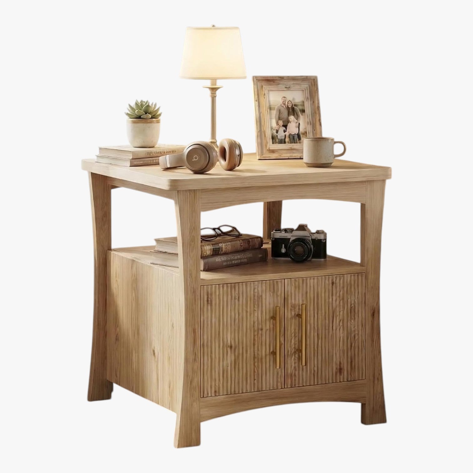 LIKIMIO 23.6" Wood Nightstand with Charging Station, Oak