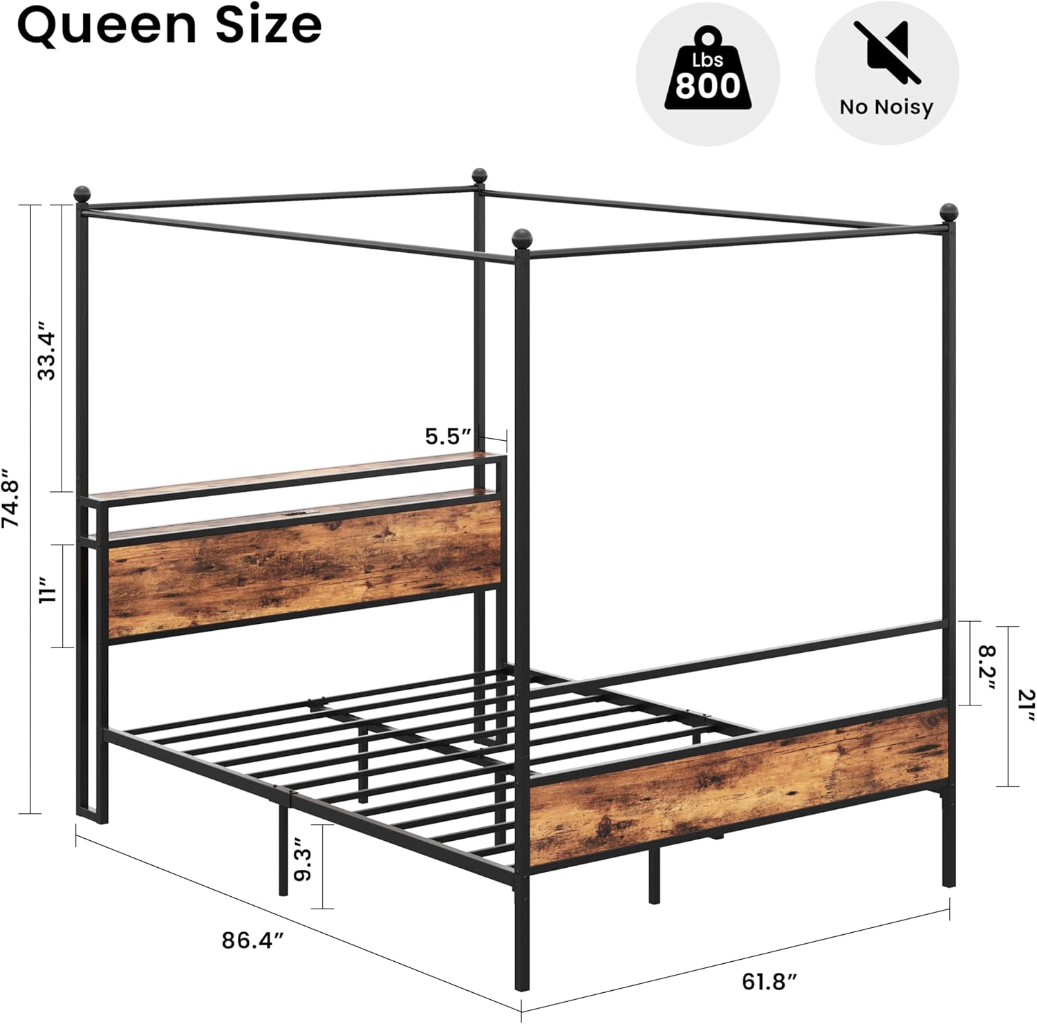 LIKIMIO Multifunctional Four-Post Bed Frame