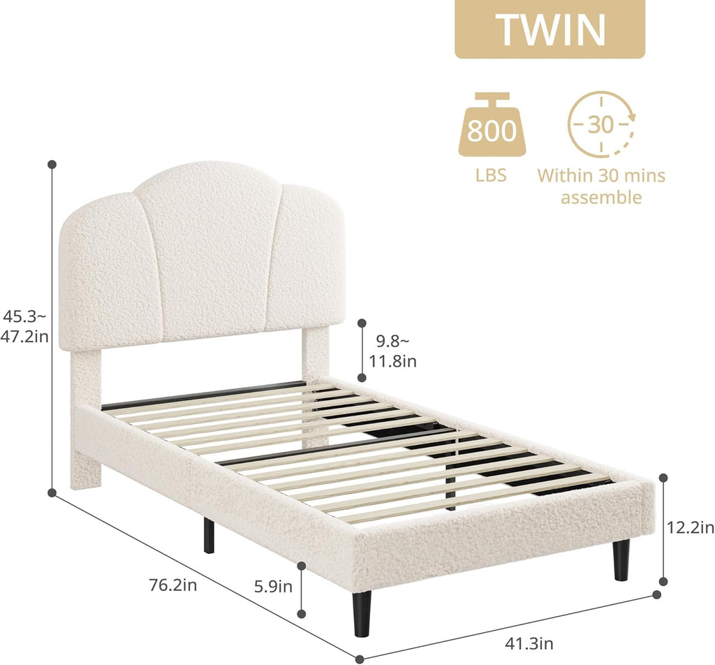 LIKIMIO Upholstered Twin Beds with Lamb Velvet 800LBS Sturdy, white
