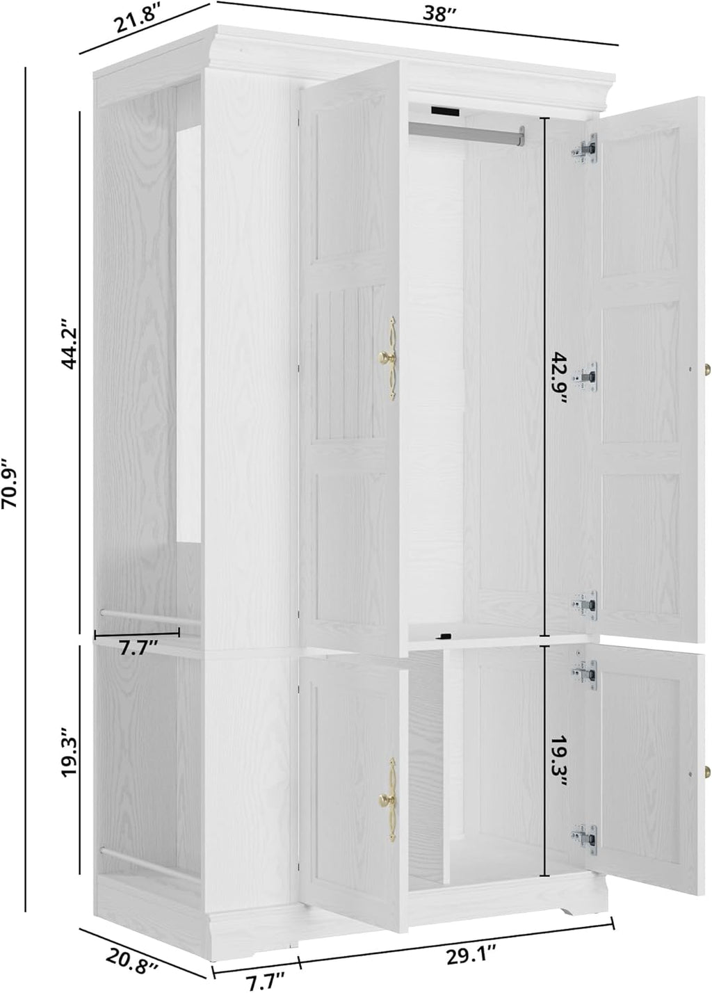 LIKIMIO Wooden Wardrobe with Mirror & 2 Open Shelves （70”）