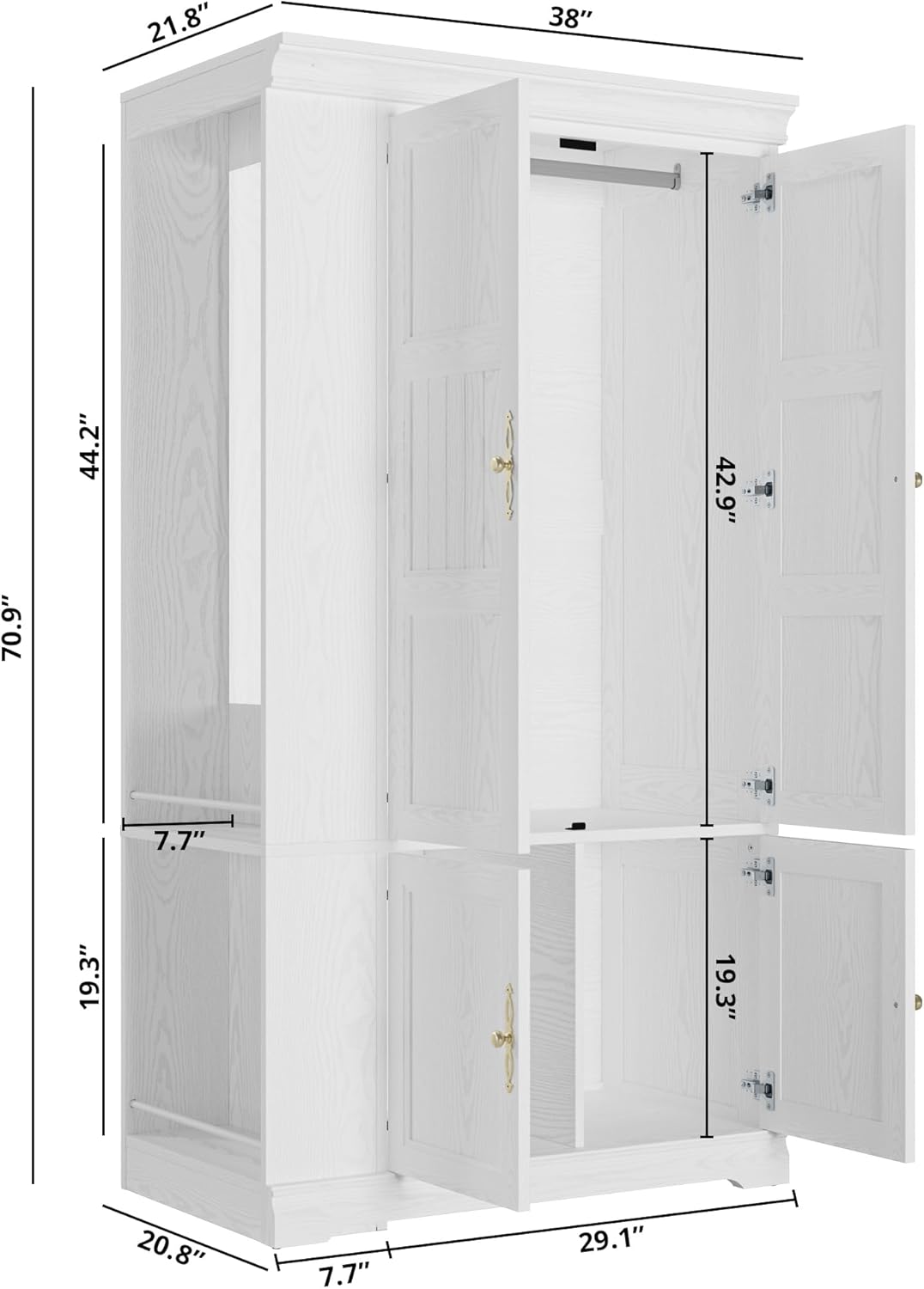LIKIMIO Wooden Wardrobe with Mirror & 2 Open Shelves （70”）