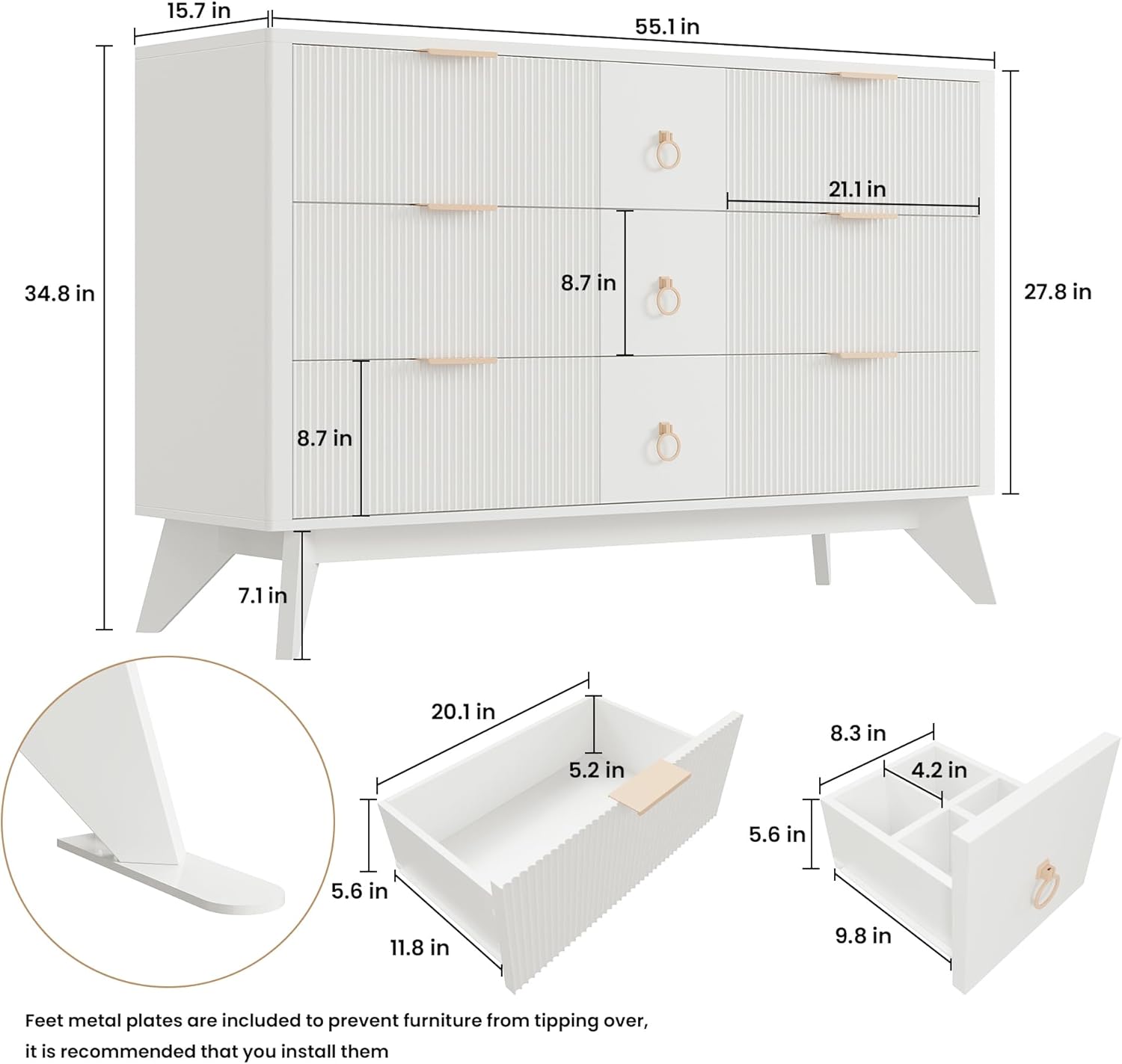 LIKIMIO Walnut 9-Drawers Dresser (55")