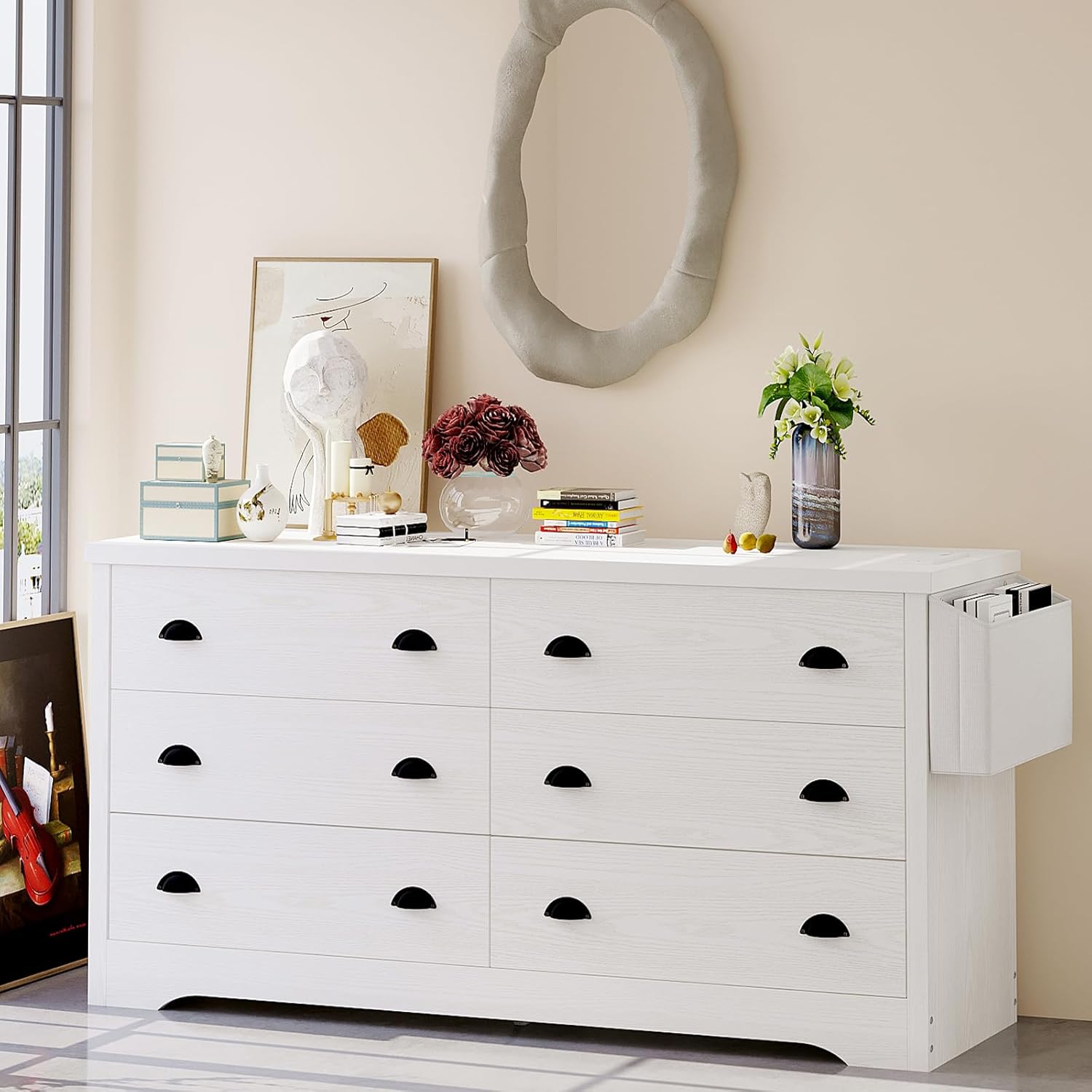 LIKIMIO 6-Drawer Charging Station MDF Board Dresser (47.2")
