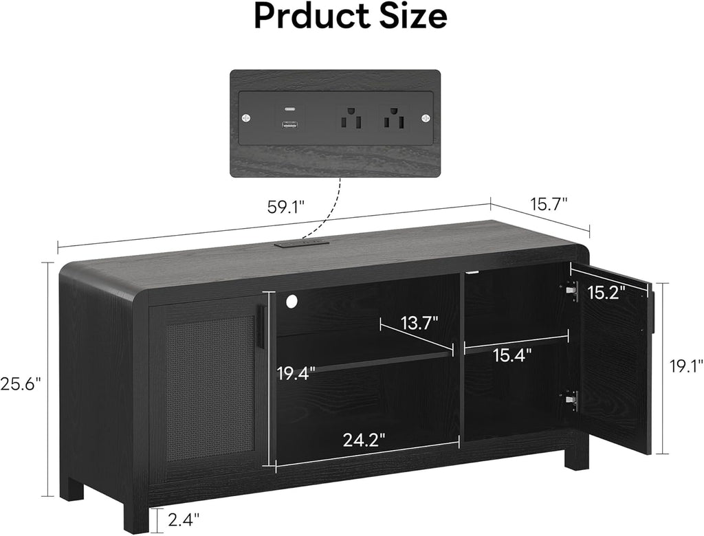 LIKIMIO TV Stand with Power Outlet for TVs up to 65", Black