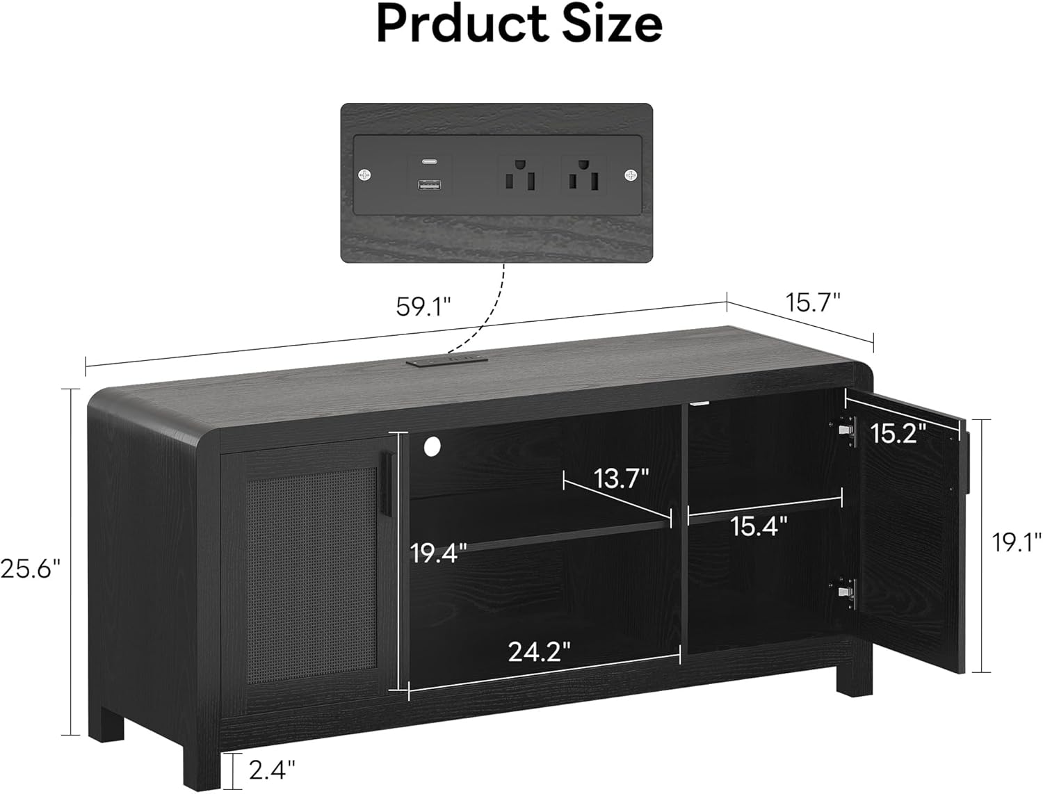 LIKIMIO TV Stand with Power Outlet for TVs up to 65", Black