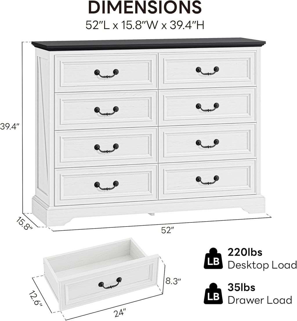 LIKIMIO Wooden 8-drawer Dresser（52"）