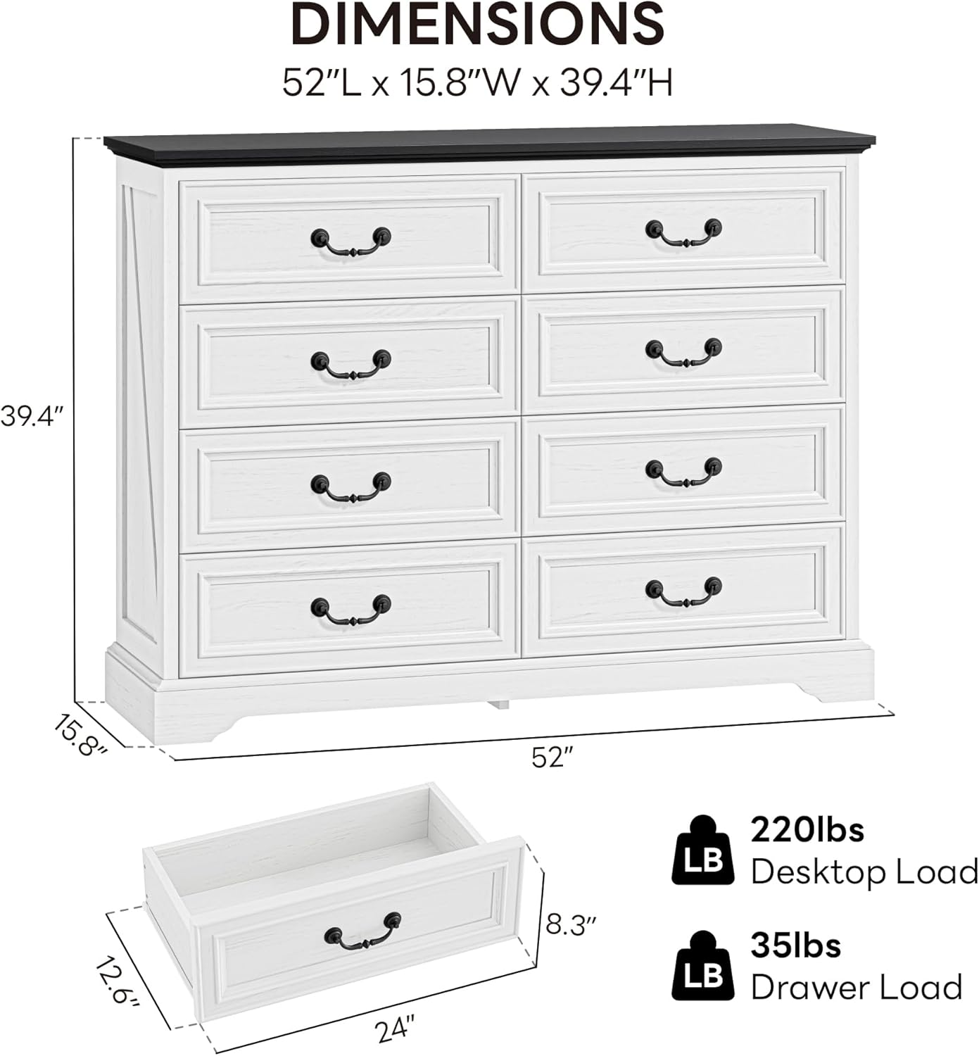 LIKIMIO Wooden 8-drawer Dresser（52"）