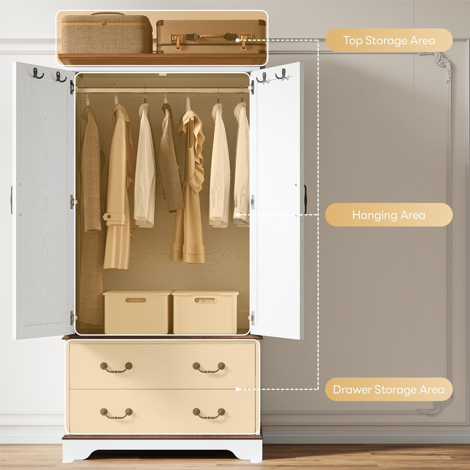 LIKIMIO 70.1“ Armoire Hangjing Rod Closet