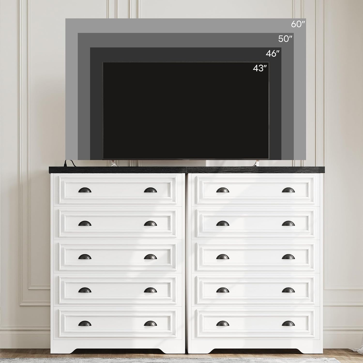 LIKIMIO 5-Drawer 43" Tall Dresser with Built-in Charging Station