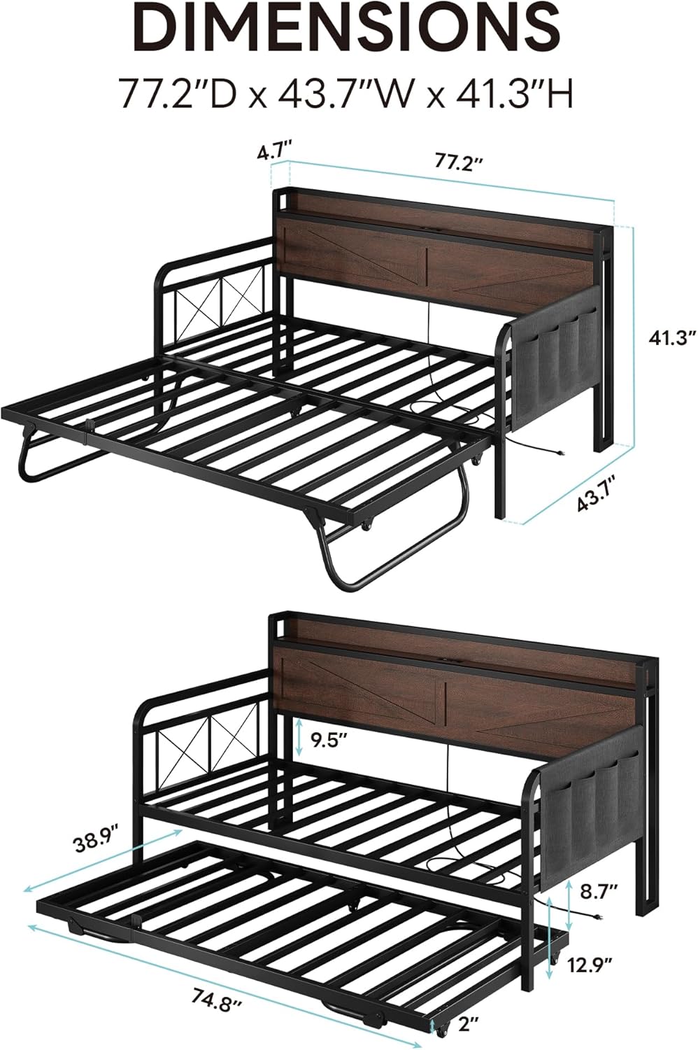 LIKIMIO Trundle Sofa Bed Frame