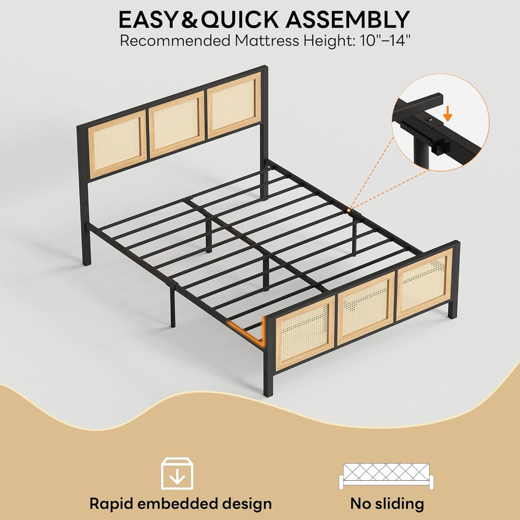 LIKIMIO Queen Bed Frame with Headboard, Wood Camas Queen with Strong Metal Slats Support