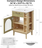 LIKIMIO 24 Inch Bathroom Vanity with Sink, Compact Bathroom Cabinet with Integrated Ceramic Sink