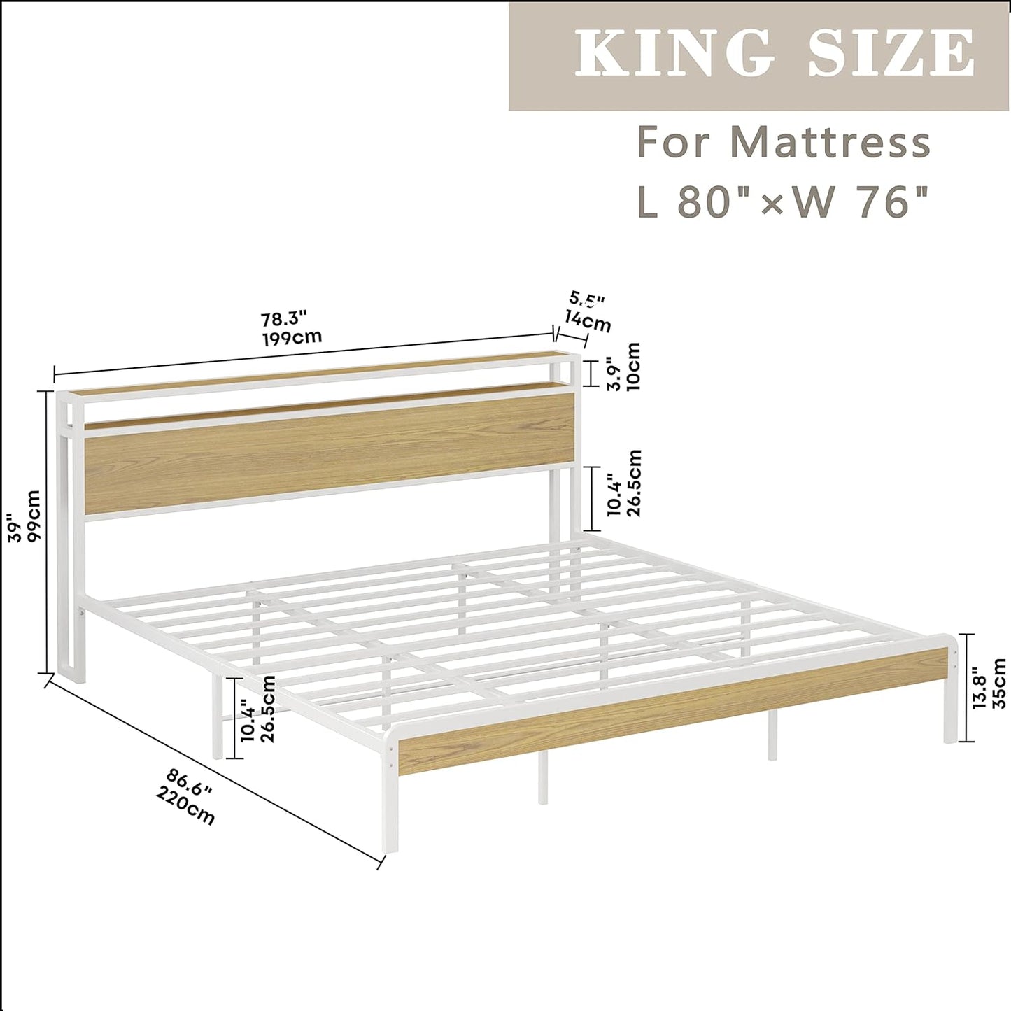 White Bed Frame with Storage Headboard
