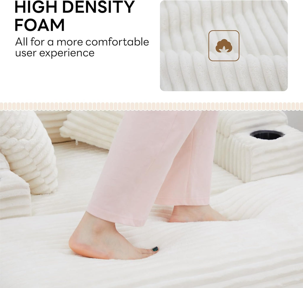 LIKIMIO 54'' Firm Solid Wood Frame Chaise  with USB & Cup Holder, White