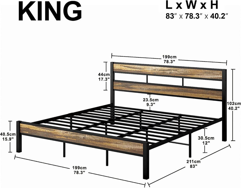 Noise Free Bed Frame with Headboard Rustic Brown