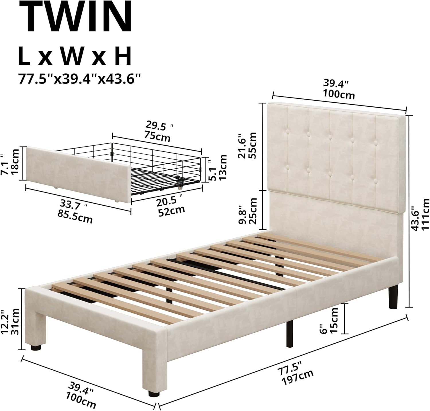 LIKIMIO Velvet Single Bed Frame