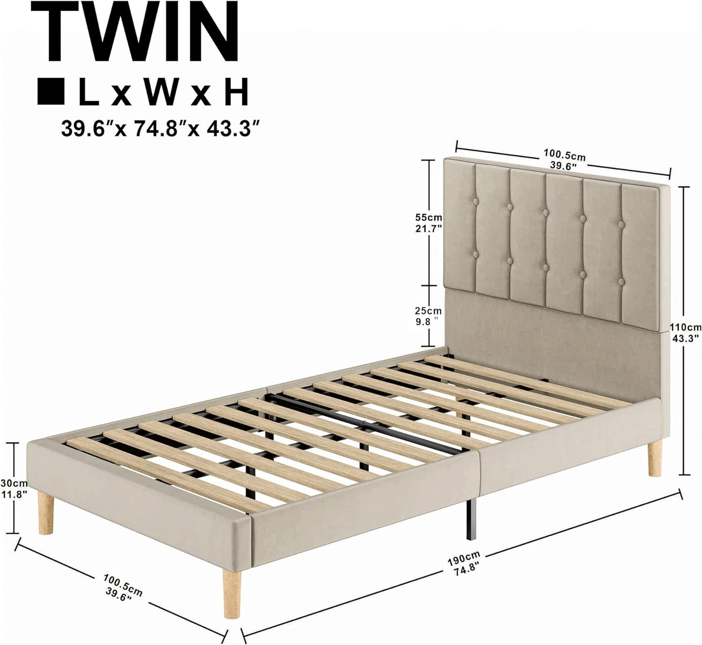 LIKIMIO Twin Size Velvet Upholstered Bed Frame