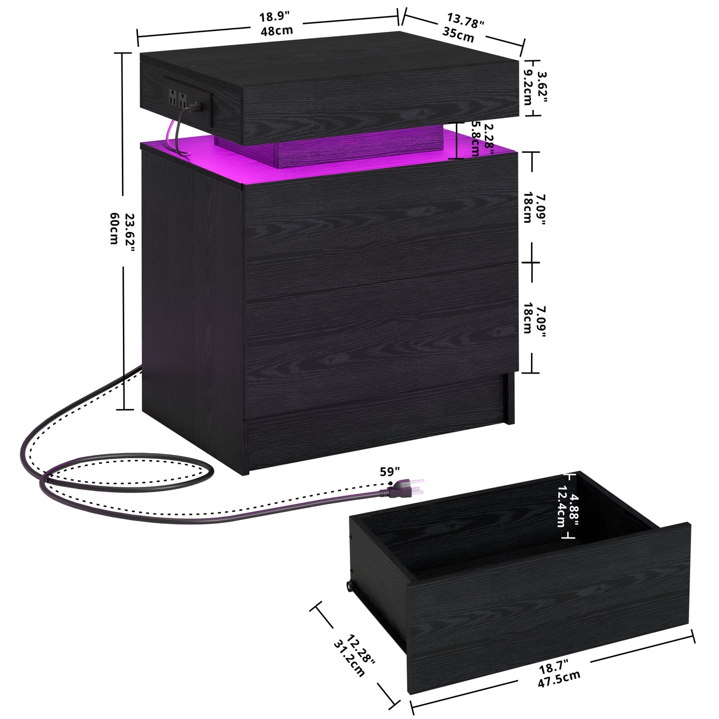 LED Night Stand with Charging Station