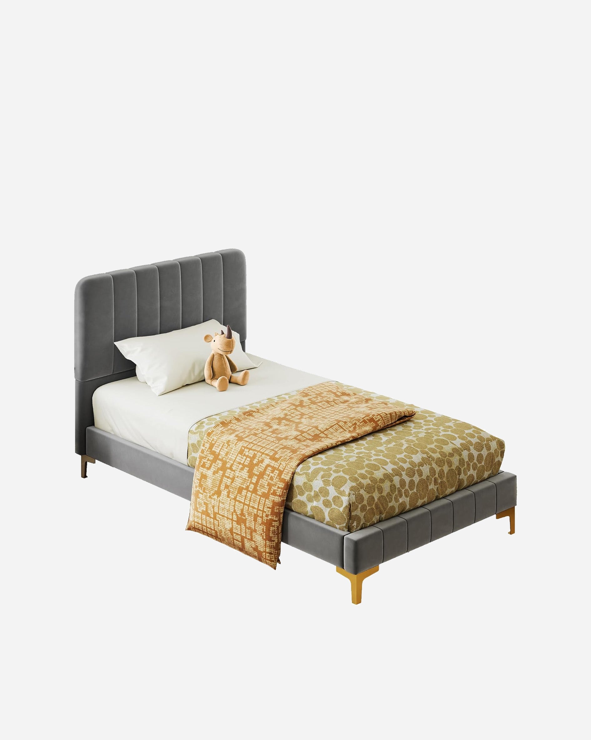 LIKIMIO Rounded Velvet-Upholstered Bed Frame