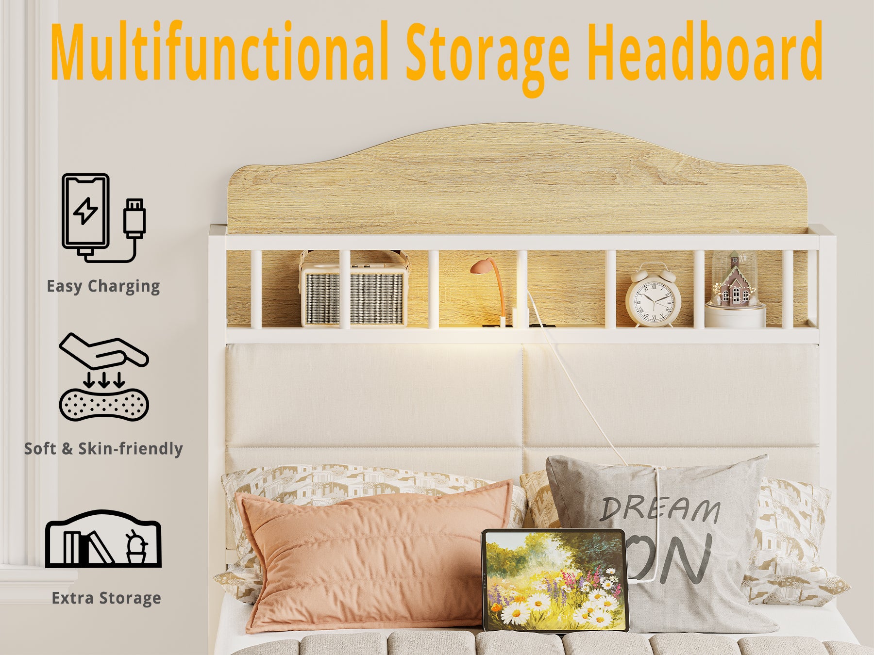 LIKIMIO Guardrail & Bedside Caddy Bed Frame