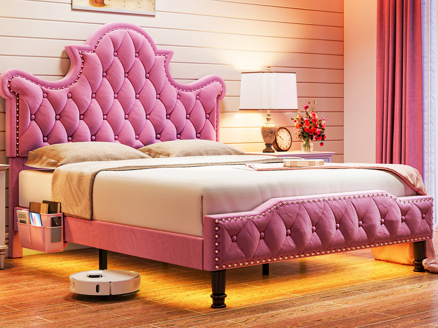 Camas Queen Bed Frame-Pink