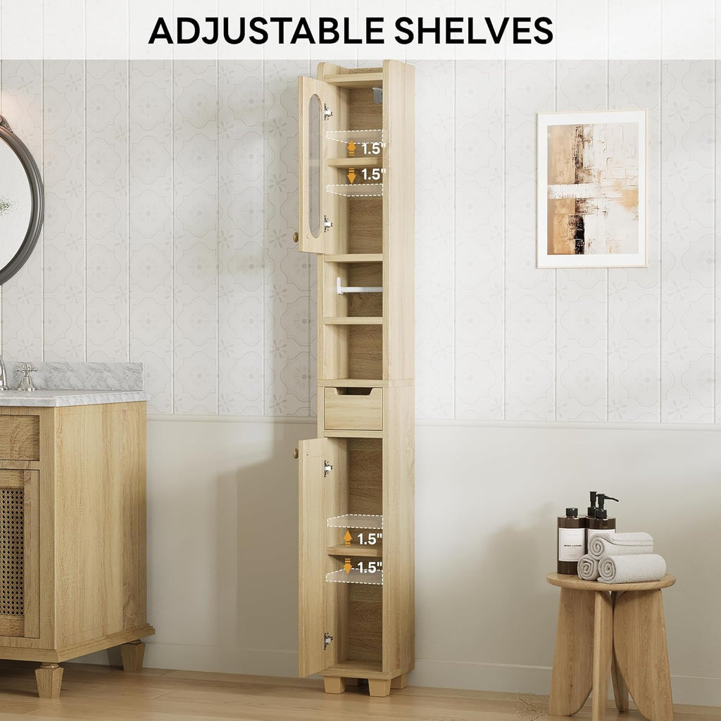 LIKIMIO Ultra-Thin Freestanding Wooden and Rattan Door Storage Cabinet (69“)