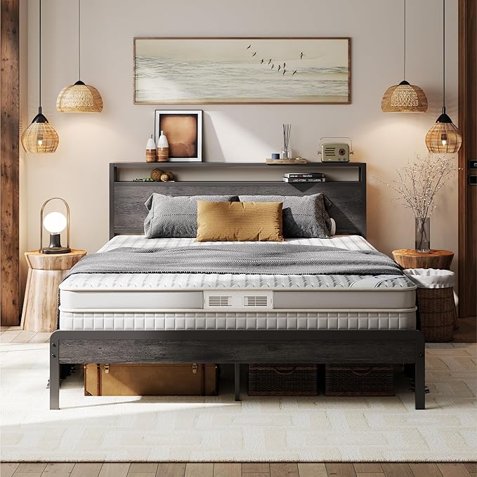 LIKIMIO Wood Grain Bed Frame