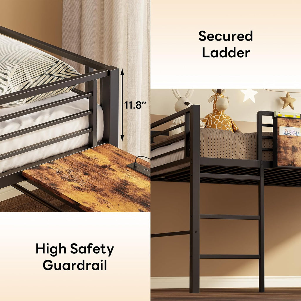 LIKIMIO Vintage Low Loft Bed Frame