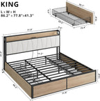 LIKIMIO California King Bed Frame with 4 Storage Drawers, Platform Bed with Charged Headboard