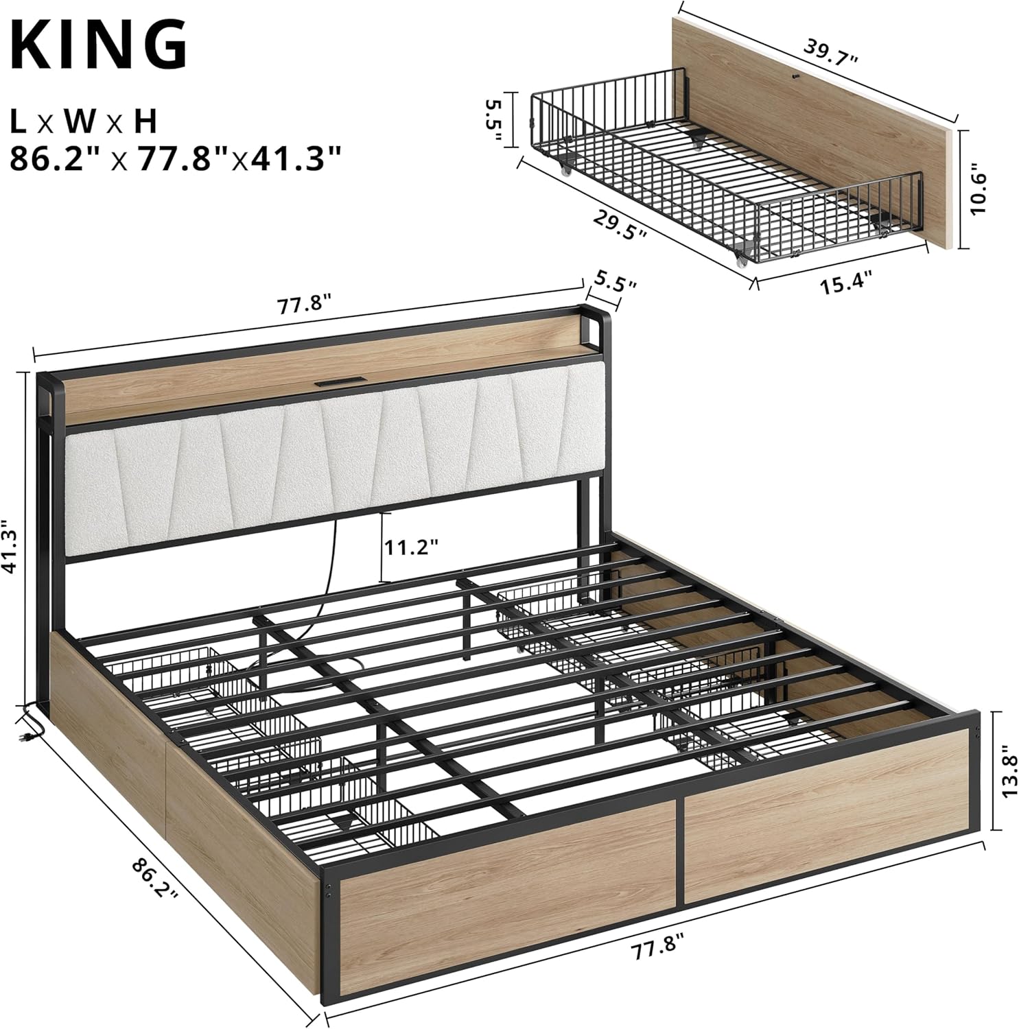 LIKIMIO Storage & Charging Board Bed Frame