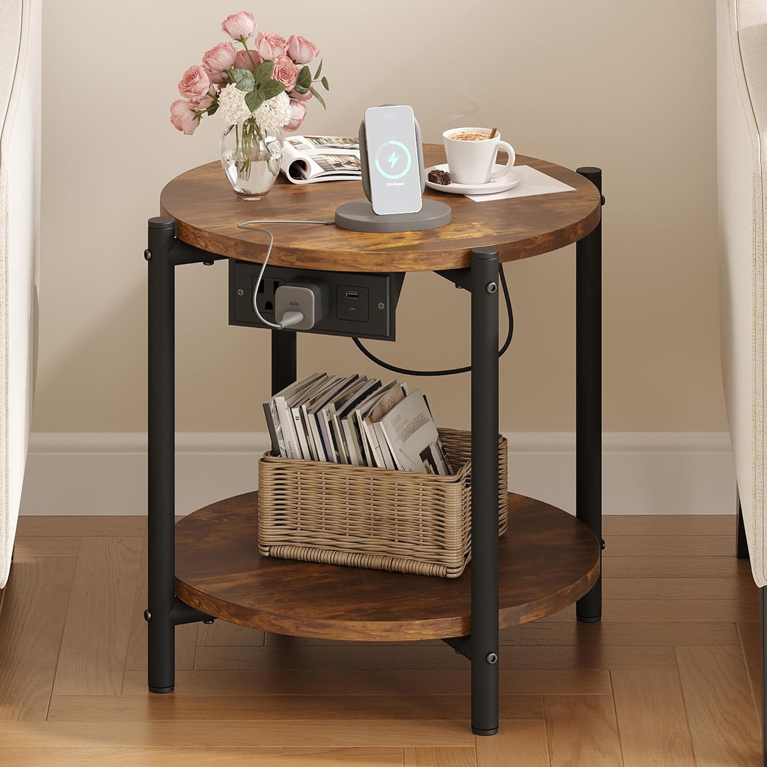LIKIMIO 2-Tier Round End Table （15.8“）