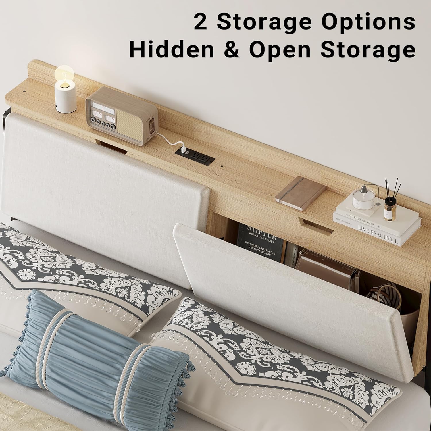 LIKIMIO Camas Hidden Storage Bed Frame