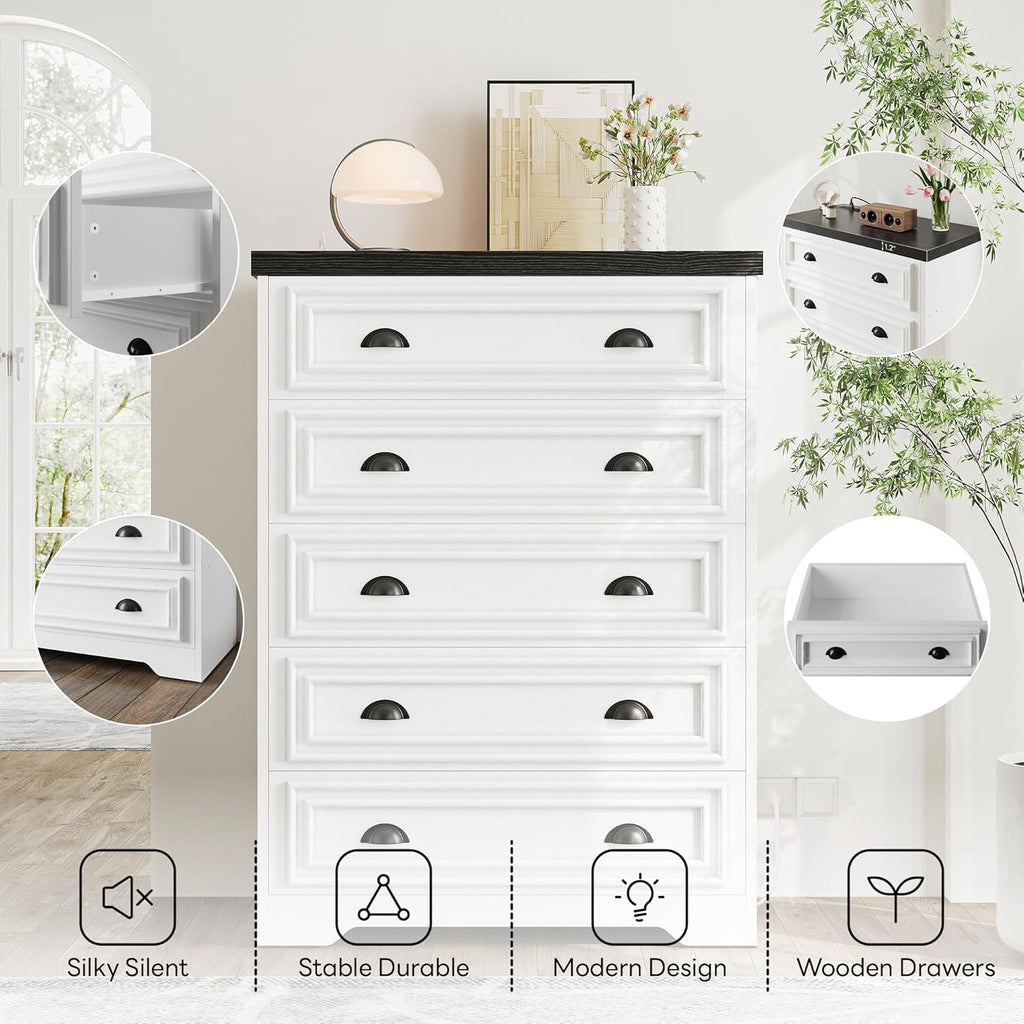 LIKIMIO 5-Drawer 43" Tall Dresser with Built-in Charging Station